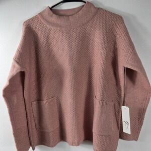 Andrea‎ Jovy Pink Textured Mock Neck Sweater Pockets Size M